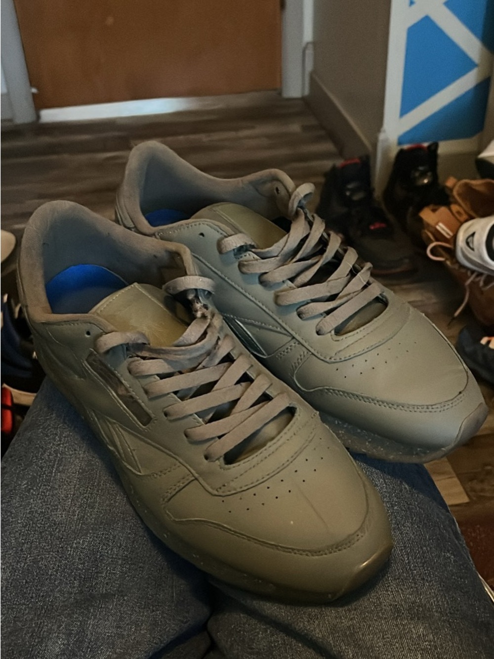 Reebok Men's Olive Green Leather Low-Top Sneakers Never Worn